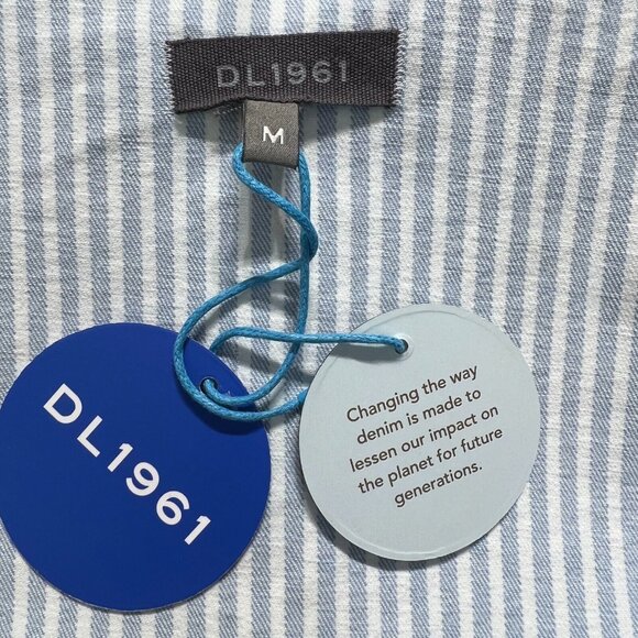 DL 1961 Tank Dress Big Girls Medium Blue White Striped Denim Eilis Button Up NEW - Picture 9 of 11